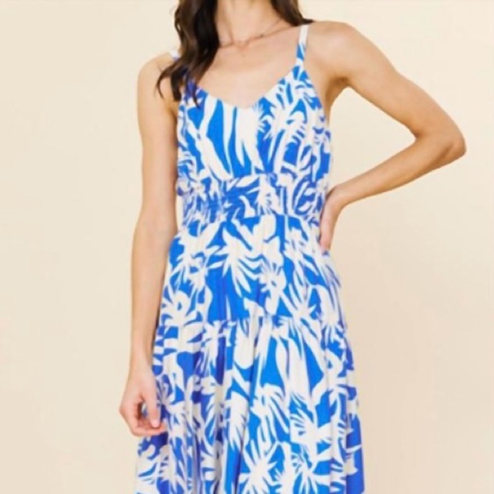 Skies Are Blue Blue and White Floral Sundress One-Piece - Picture 3 of 3